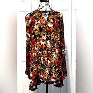 UMGEE Women's Boho Floral Bell Sleeve Tunic Mini Dress Size L